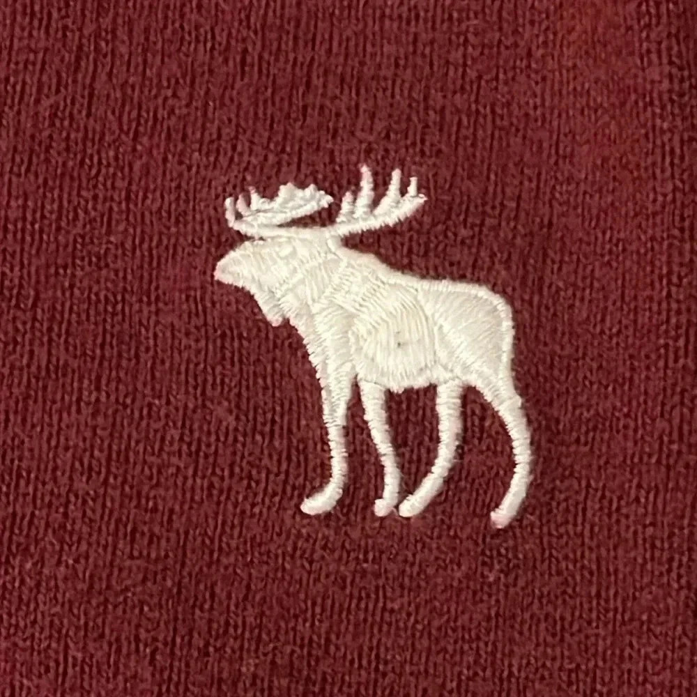 A & F | Y2K v-neck Muscle pullover sweater Mens size L moose logo fitted maroon - Picture 2 of 8